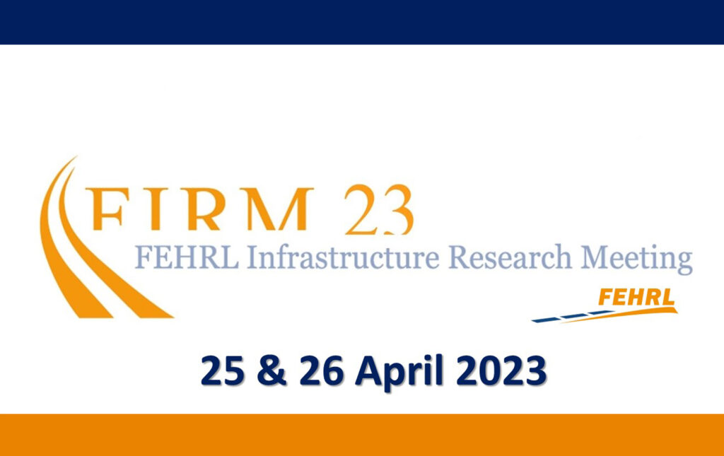 Grafika informacyjna do aktualności - IBDiM na FEHRL INFRASTRUCTURE RESEARCH MEETING 2023