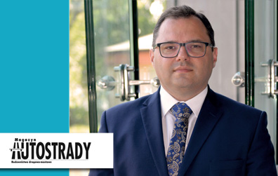 Grafika informacyjna do aktualności - Zapraszamy do przeczytania wywiadu z dr. inż. Mariuszem Urbańskim w "Magazynie Autostrady" Dyrektor naczelny Mariusz Urbański