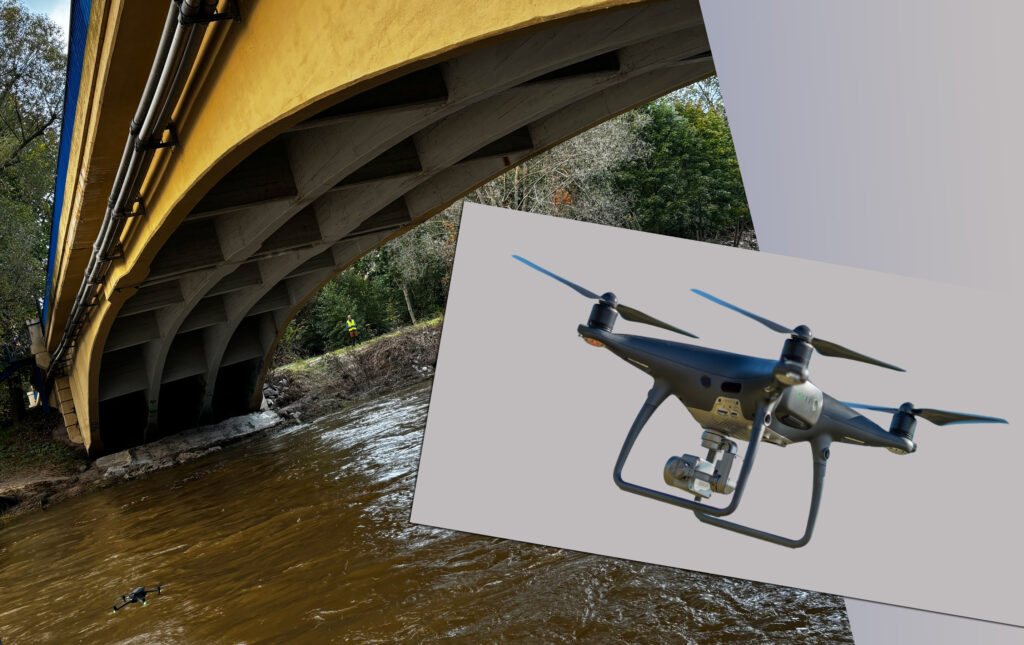 Grafika informacyjna do aktualności - Dron PAŻP pomaga IBDiM w ocenie zniszczeń po powodzi