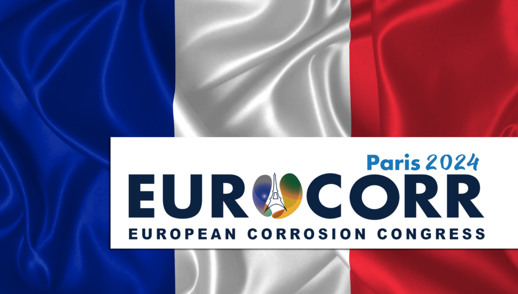 Grafika informacyjna do aktualności - IBDiM na EUROCORR w Paryżu