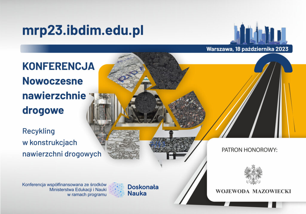 Grafika informacyjna do aktualności - Patronat honorowy Wojewody Mazowieckiego nad konferencją „NOWOCZESNENAWIERZCHNIE DROGOWE”