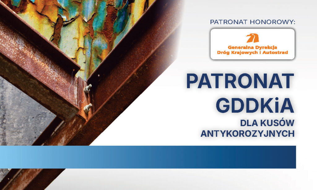 Grafika informacyjna o udzielonym patronacie przez GDDKiA dla kursów antykorozyjnych IBDiM