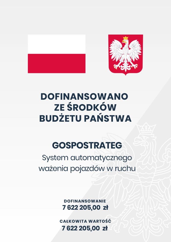 grafika z godłem Polski i flagą Polski - dofinasowanie ze środków budżetu państwa - pionowa