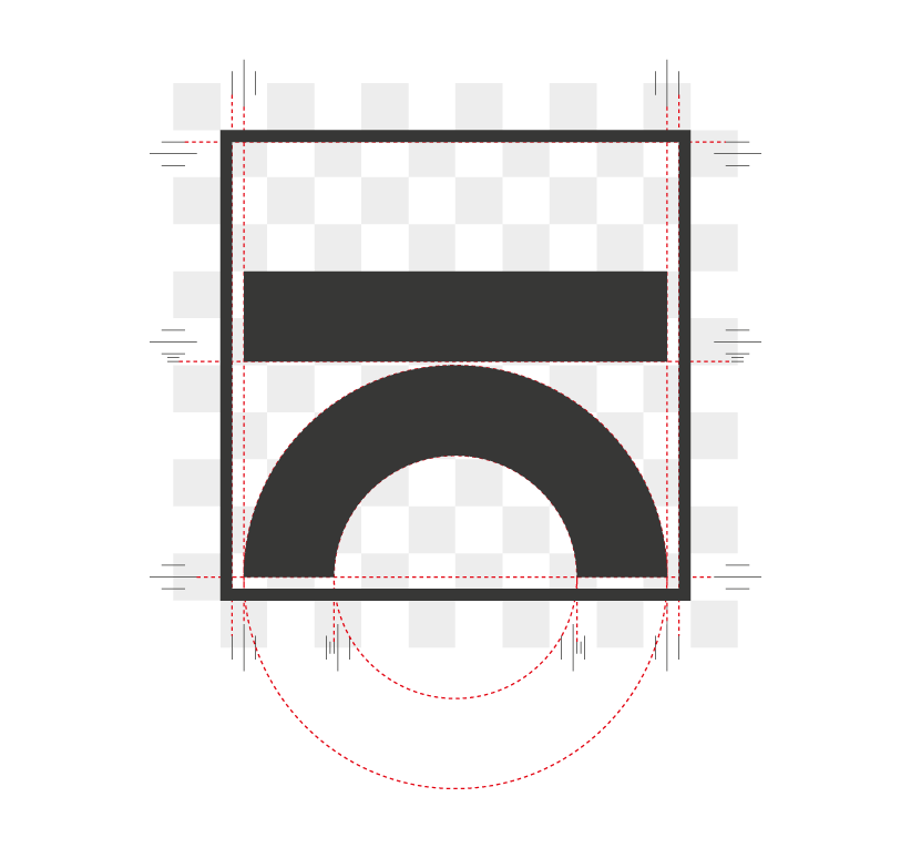 Rozrysowana konstrukcja znaku IBDiM – grafika ozdobna.