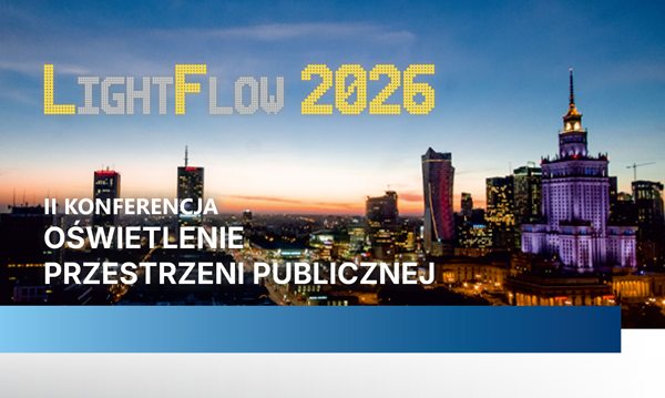 Baner konferencji LF2026 w tle widoczna Warszawa nocą